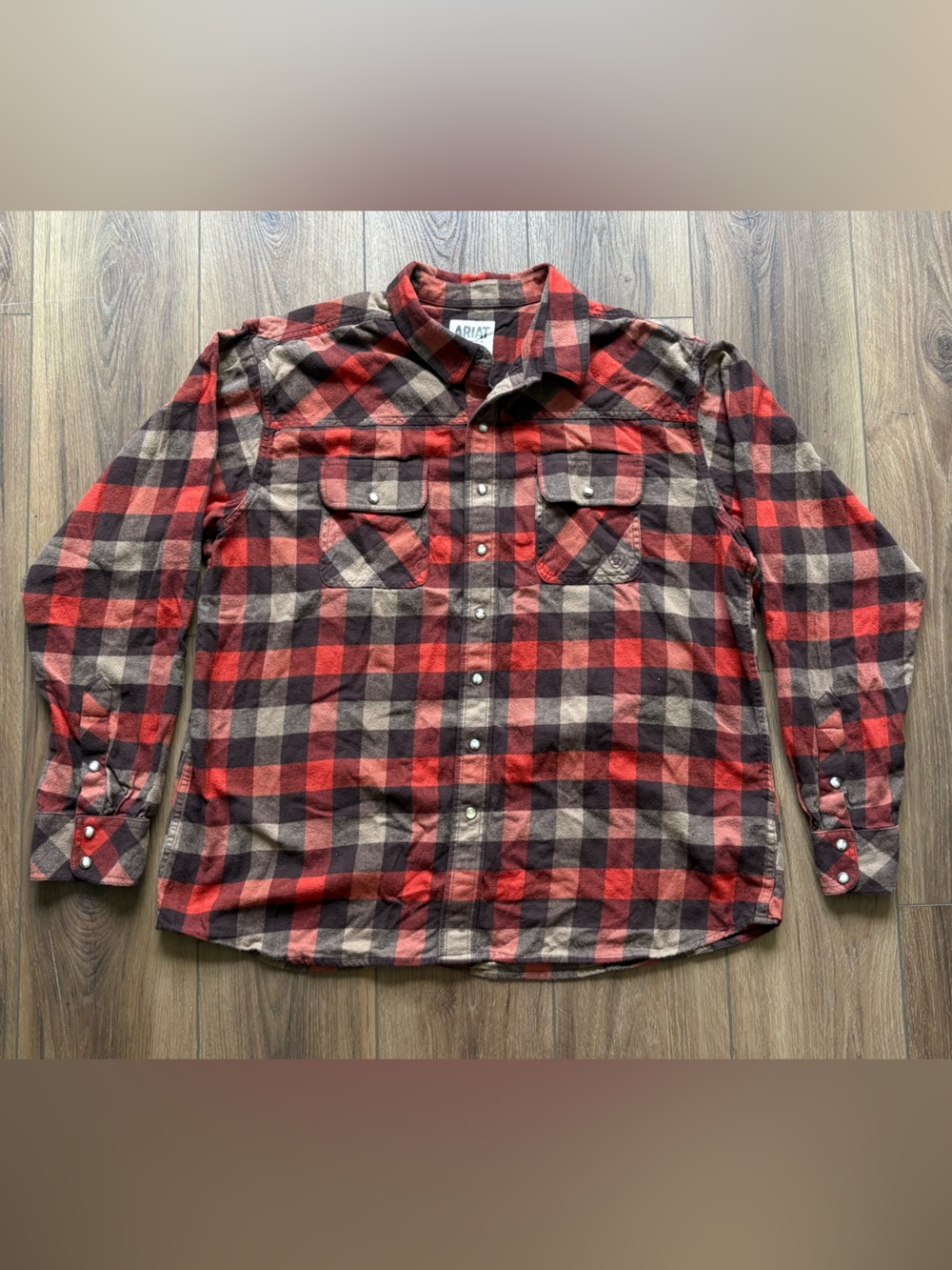 Ariat Flannel Shirt Men’s XXL Plaid Snap Front Western Pearl Snap Retro
